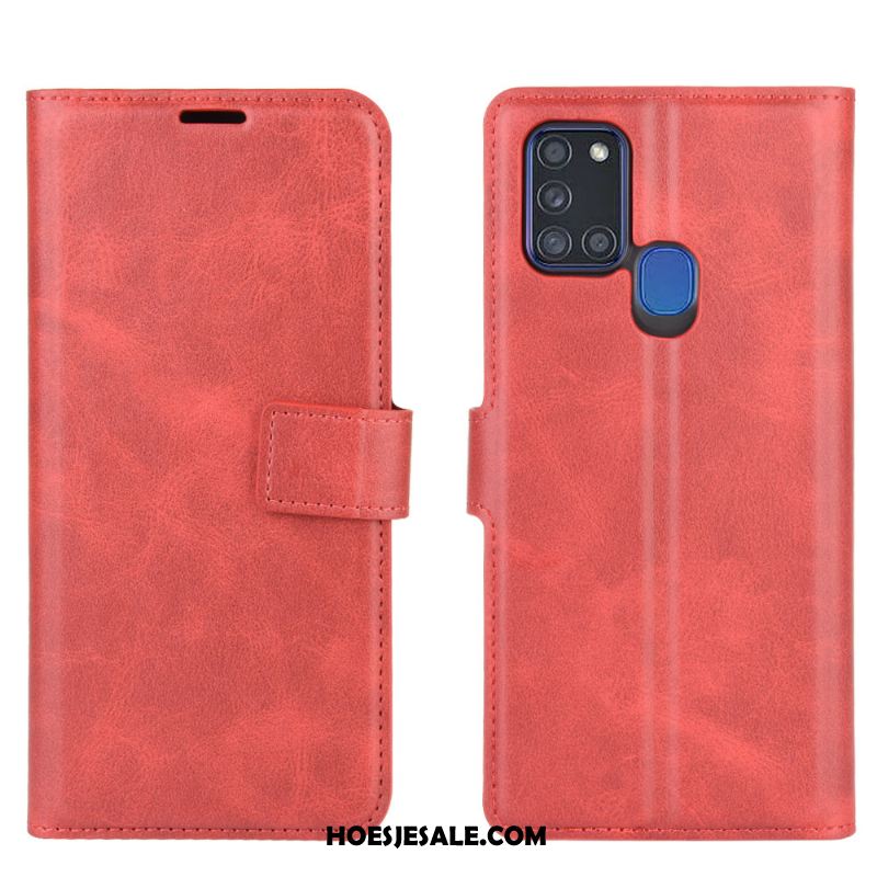 Samsung Galaxy A21s Hoesje Hoes Leren Etui Pas Klittenband Koe Korting