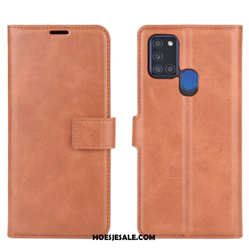 Samsung Galaxy A21s Hoesje Hoes Leren Etui Pas Klittenband Koe Korting