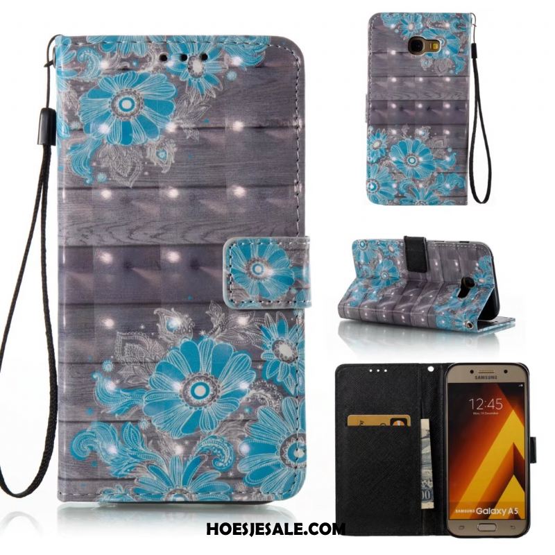 Samsung Galaxy A3 2017 Hoesje Leren Etui Bescherming Blauw Folio Zacht Goedkoop