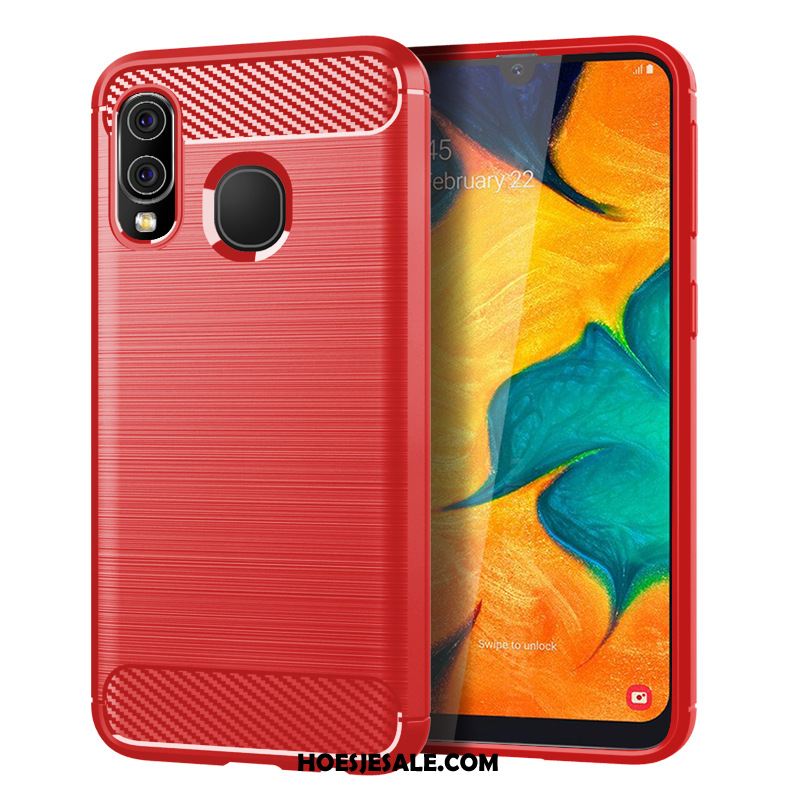 Samsung Galaxy A40 Hoesje Blauw Hoes Fiber Patroon Siliconen Sale