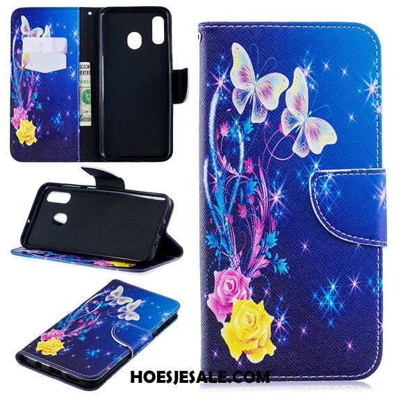 Samsung Galaxy A40 Hoesje Mobiele Telefoon Ster Bescherming Clamshell Blauw Winkel