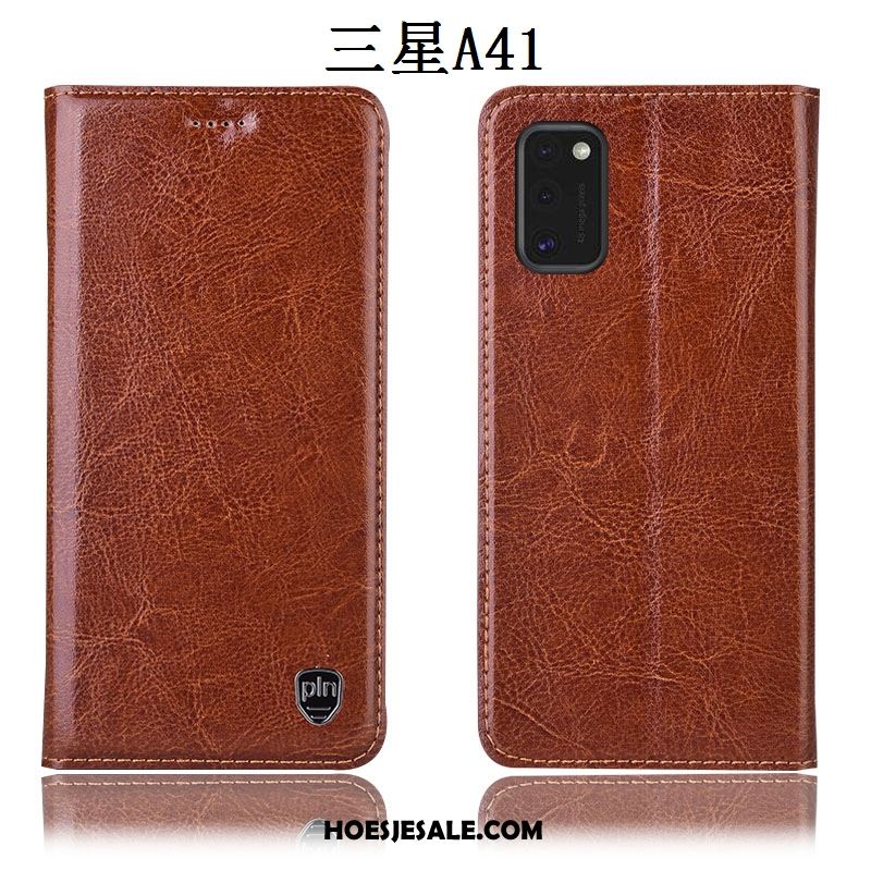 Samsung Galaxy A41 Hoesje Leren Etui Patroon Rood Hoes Folio Goedkoop