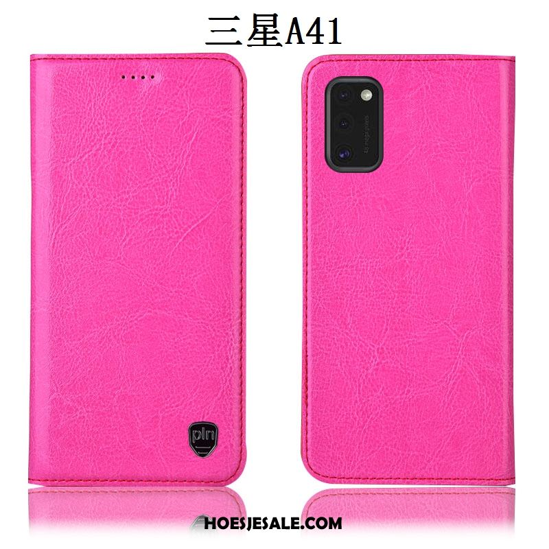 Samsung Galaxy A41 Hoesje Leren Etui Patroon Rood Hoes Folio Goedkoop