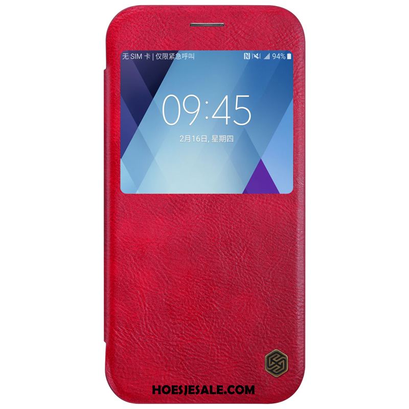 Samsung Galaxy A5 2017 Hoesje Hoes Rood Leren Etui Bescherming Goud Online