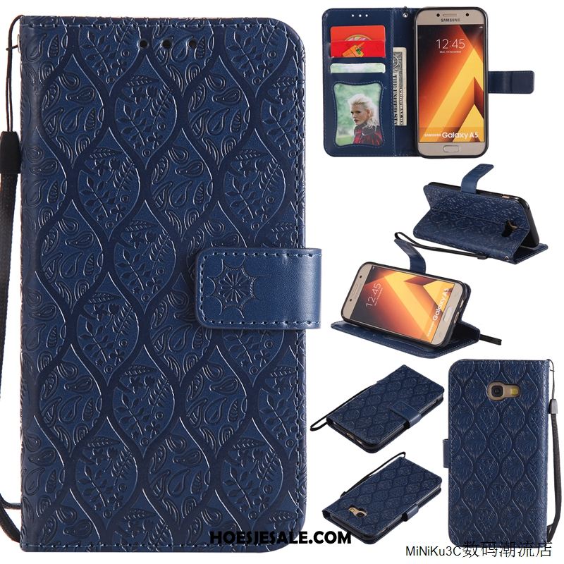 Samsung Galaxy A5 2017 Hoesje Leren Etui Blauw Bescherming Mobiele Telefoon Ster Korting