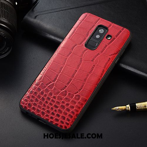 Samsung Galaxy A6+ Hoesje Hoes Bescherming Krokodillenleer Leren Etui Rood Sale