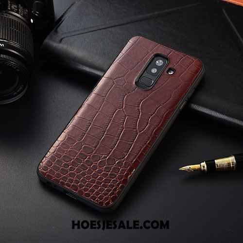 Samsung Galaxy A6+ Hoesje Hoes Bescherming Krokodillenleer Leren Etui Rood Sale