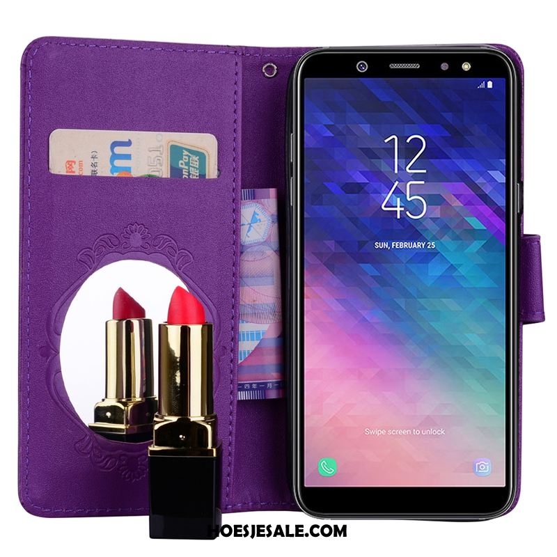 Samsung Galaxy A6+ Hoesje Leren Etui Mobiele Telefoon Ondersteuning Folio Kaart Goedkoop