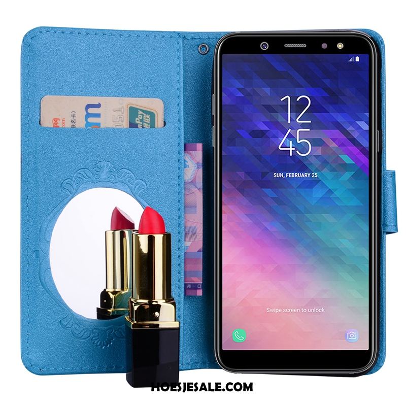 Samsung Galaxy A6+ Hoesje Leren Etui Mobiele Telefoon Ondersteuning Folio Kaart Goedkoop