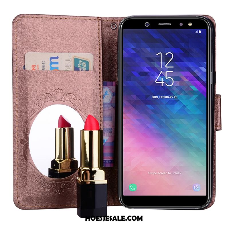 Samsung Galaxy A6+ Hoesje Leren Etui Mobiele Telefoon Ondersteuning Folio Kaart Goedkoop