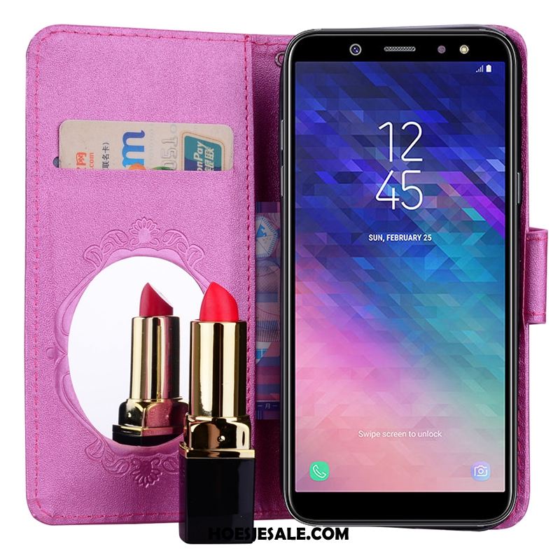 Samsung Galaxy A6+ Hoesje Leren Etui Mobiele Telefoon Ondersteuning Folio Kaart Goedkoop