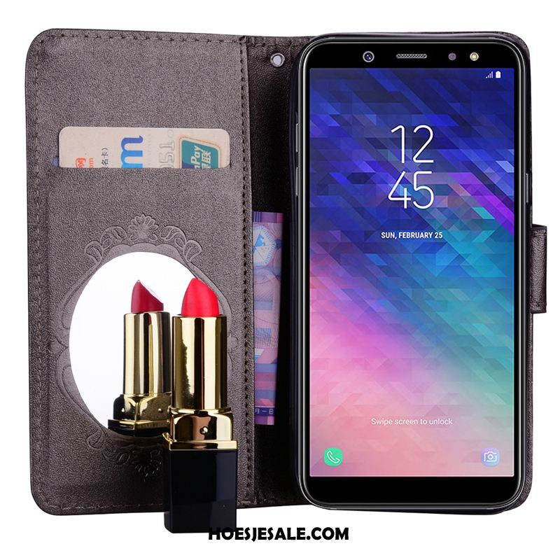 Samsung Galaxy A6+ Hoesje Leren Etui Mobiele Telefoon Ondersteuning Folio Kaart Goedkoop