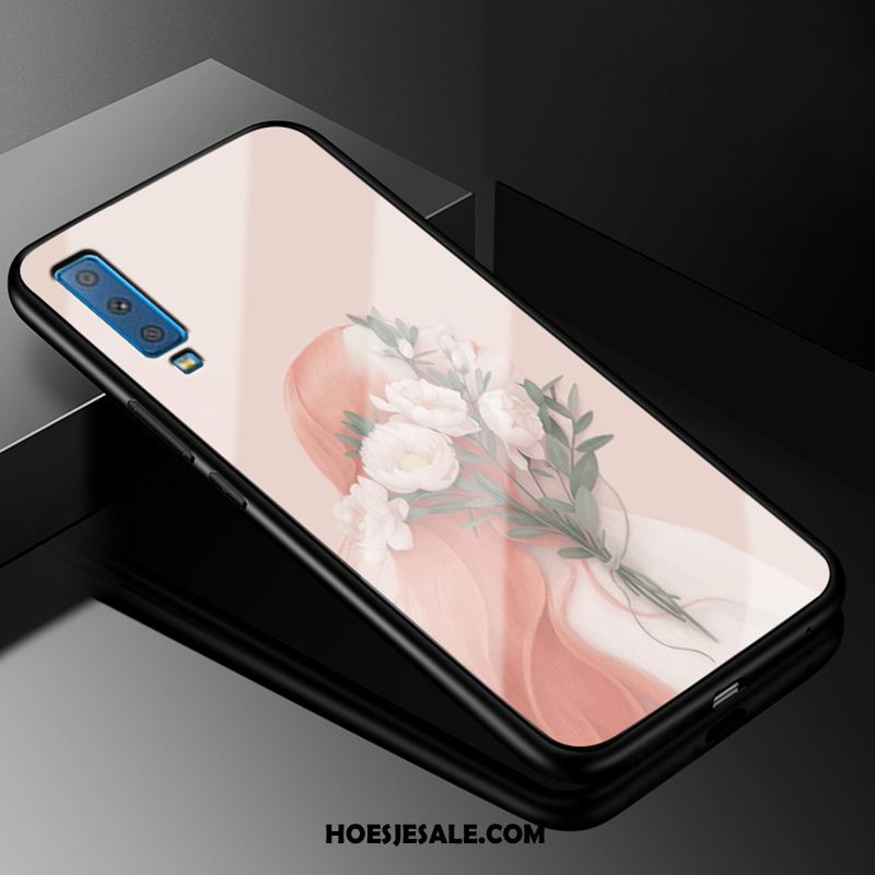 Samsung Galaxy A7 2018 Hoesje Hoes Siliconen Glas Hard Roze Winkel