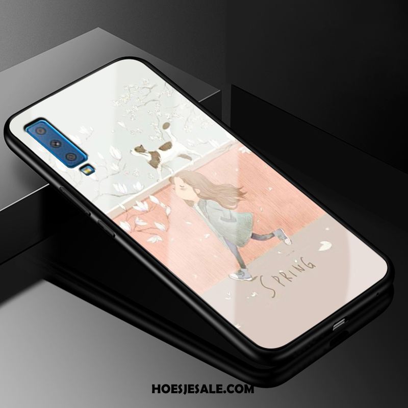 Samsung Galaxy A7 2018 Hoesje Hoes Siliconen Glas Hard Roze Winkel