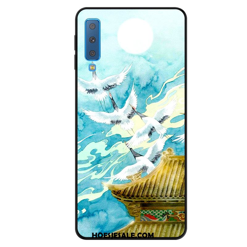 Samsung Galaxy A7 2018 Hoesje Schrobben Kunst Blauw Wind Anti-fall Goedkoop