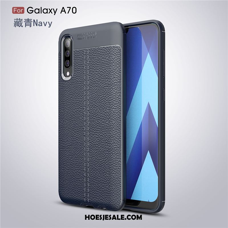 Samsung Galaxy A70 Hoesje Zwart Zacht Mode Leer Hoes Goedkoop