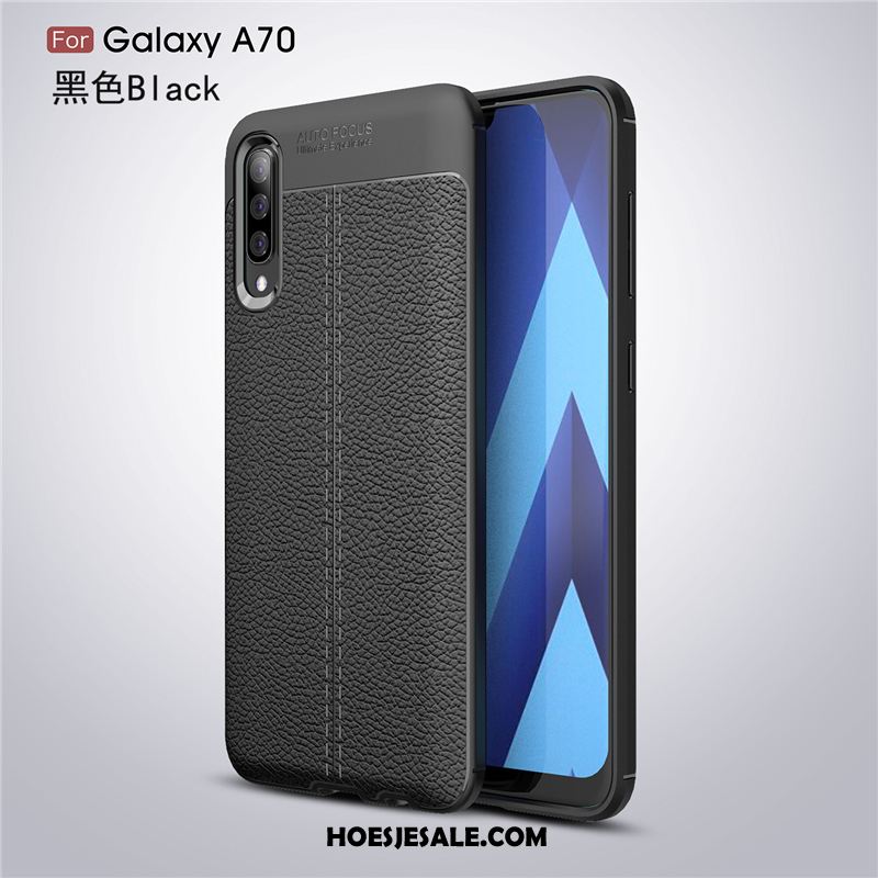 Samsung Galaxy A70 Hoesje Zwart Zacht Mode Leer Hoes Goedkoop