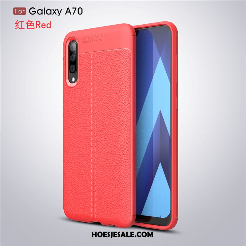 Samsung Galaxy A70 Hoesje Zwart Zacht Mode Leer Hoes Goedkoop