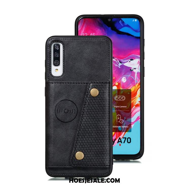 Samsung Galaxy A70s Hoesje Leren Etui Kaart Zacht Blauw Ster Winkel