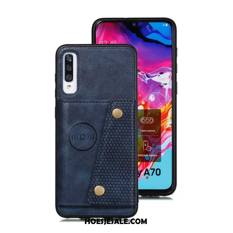 Samsung Galaxy A70s Hoesje Leren Etui Kaart Zacht Blauw Ster Winkel