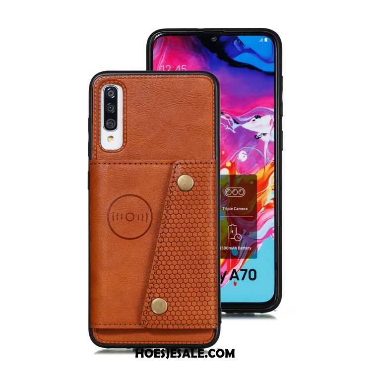 Samsung Galaxy A70s Hoesje Leren Etui Kaart Zacht Blauw Ster Winkel