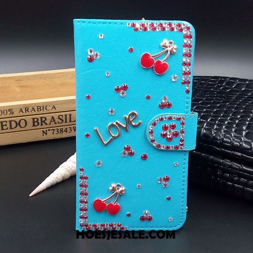 Samsung Galaxy A8 Hoesje Blauw Mobiele Telefoon Leren Etui Met Strass Folio Winkel