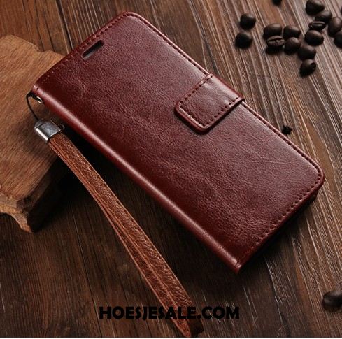 Samsung Galaxy A9 2018 Hoesje Leren Etui Bescherming Folio Ster Rood Goedkoop