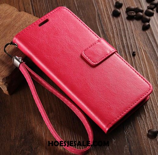 Samsung Galaxy A9 2018 Hoesje Leren Etui Bescherming Folio Ster Rood Goedkoop