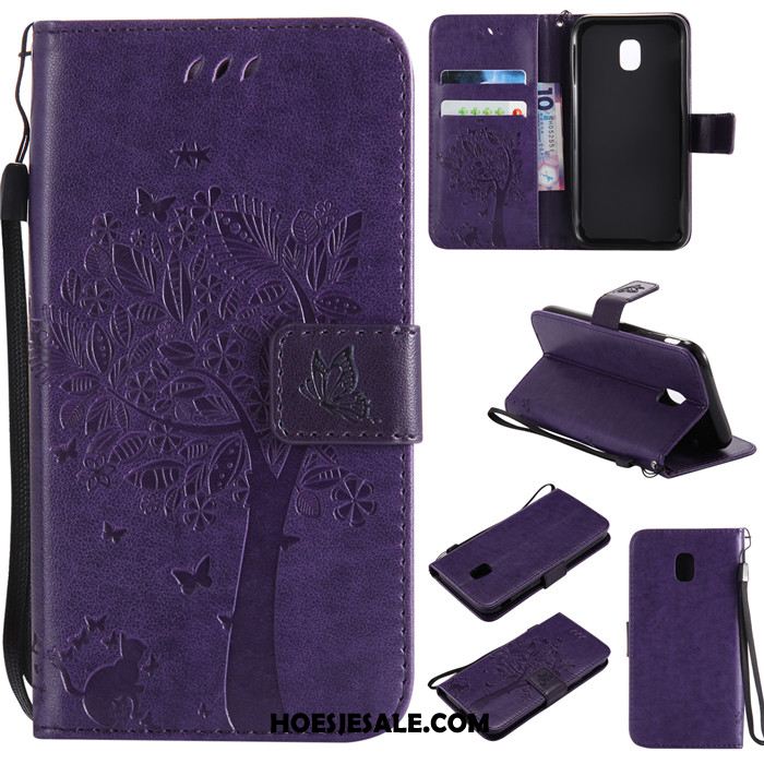 Samsung Galaxy J3 2017 Hoesje Leren Etui Purper Clamshell Mobiele Telefoon Ster Korting