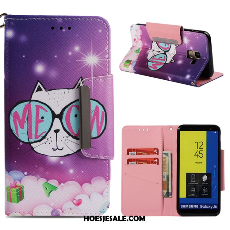 Samsung Galaxy J6 Hoesje Leren Etui Bescherming Purper Anti-fall Ster Sale