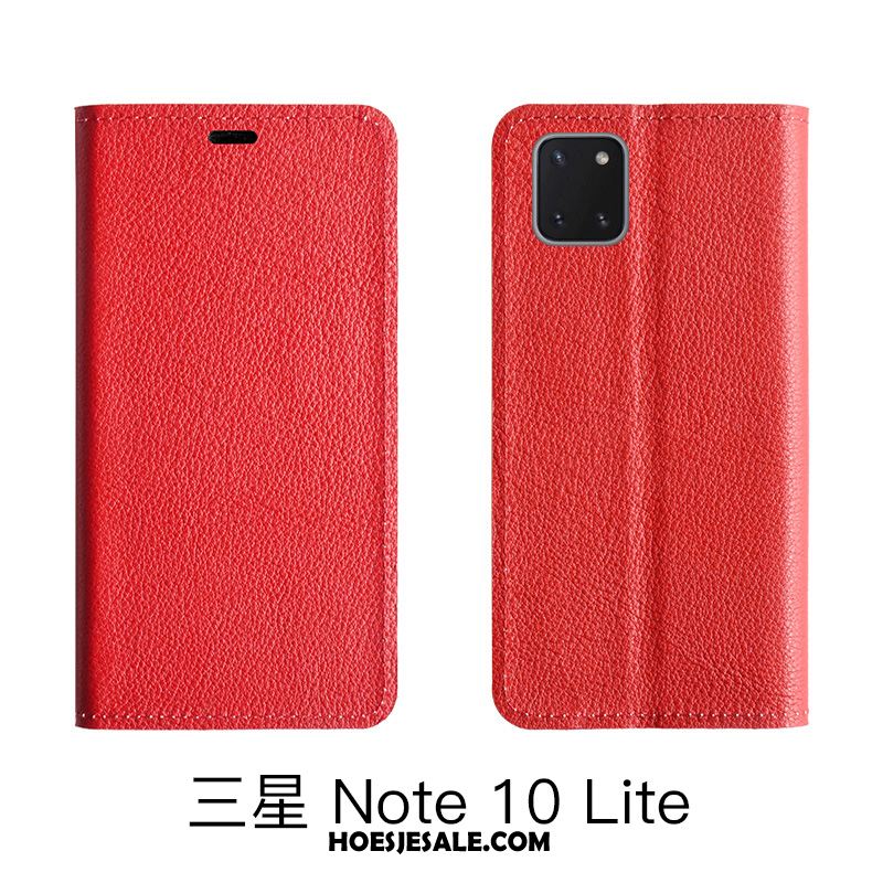 Samsung Galaxy Note 10 Lite Hoesje Patroon Soort Aziatische Vrucht Bescherming Echt Leer Rood Goedkoop