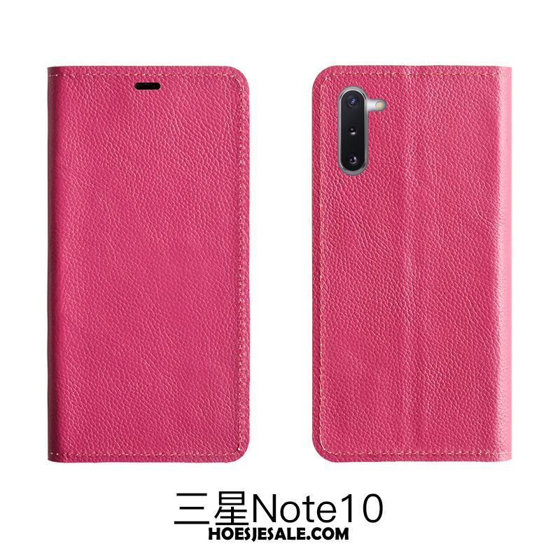 Samsung Galaxy Note 10 Lite Hoesje Patroon Soort Aziatische Vrucht Bescherming Echt Leer Rood Goedkoop