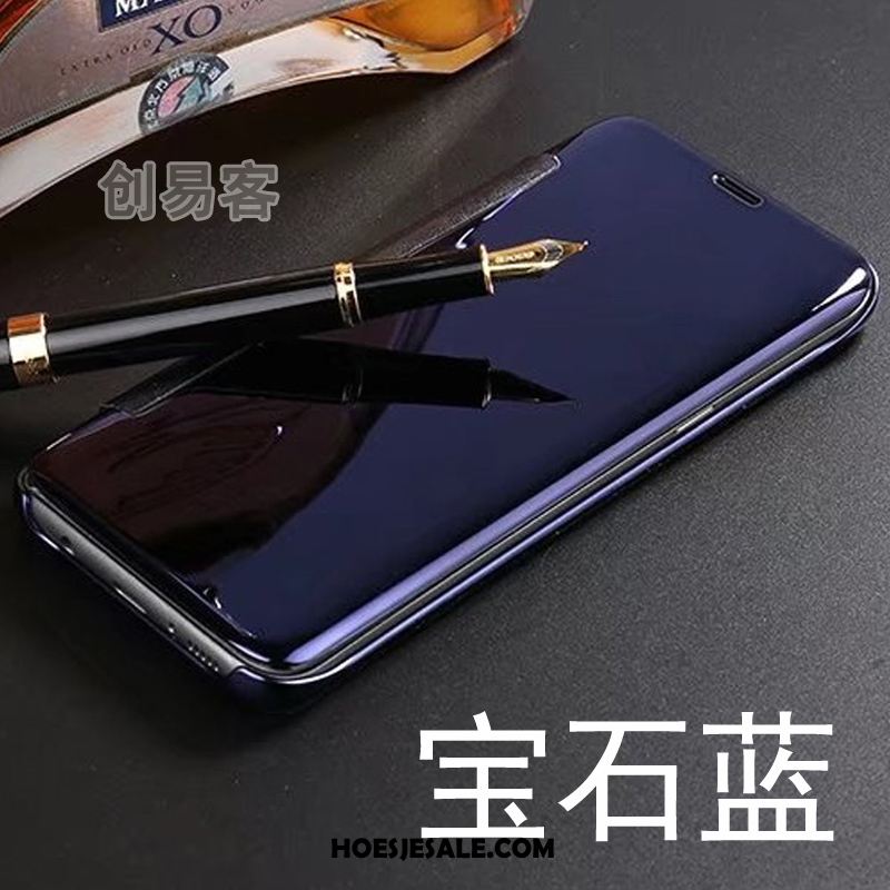 Samsung Galaxy Note 4 Hoesje Folio Mobiele Telefoon Spiegel Blauw Leren Etui Goedkoop