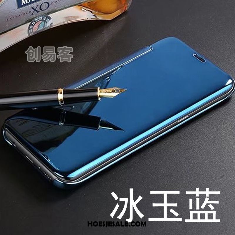 Samsung Galaxy Note 4 Hoesje Folio Mobiele Telefoon Spiegel Blauw Leren Etui Goedkoop