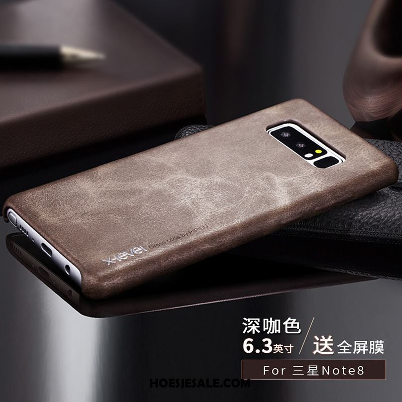 Samsung Galaxy Note 8 Hoesje Goud Bescherming Dun Ster Leren Etui Sale