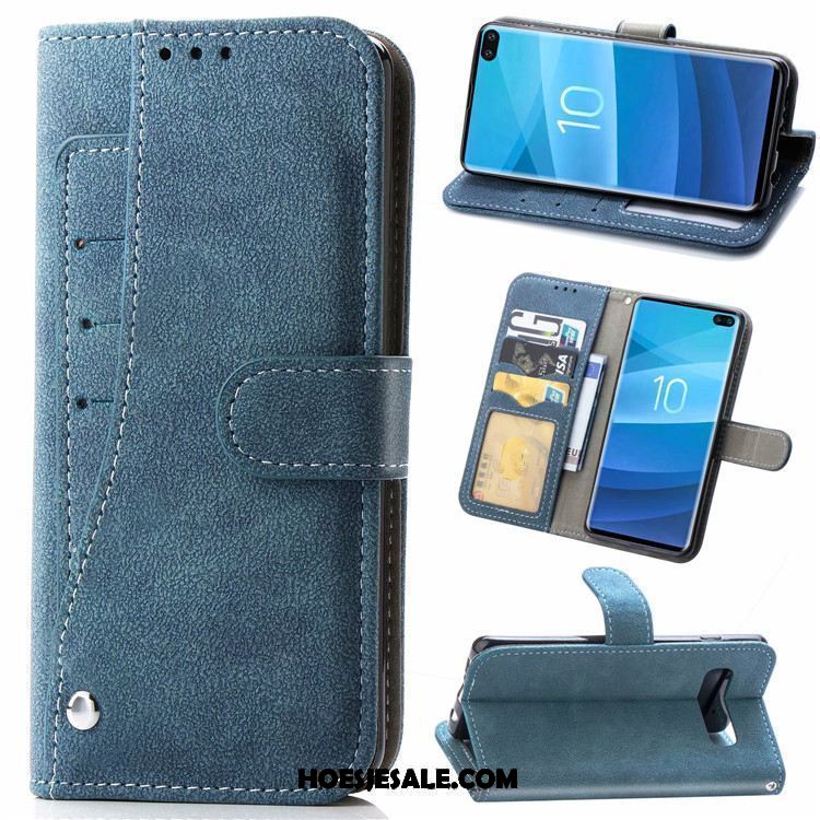 Samsung Galaxy S10 Hoesje Blauw Ster Mobiele Telefoon Leren Etui Schrobben Goedkoop