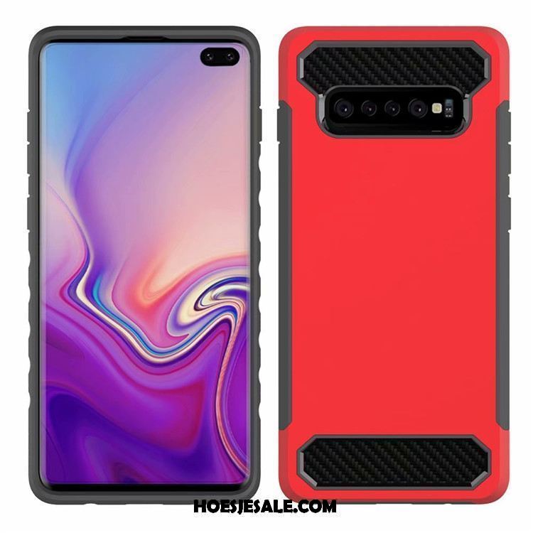 Samsung Galaxy S10 Hoesje Fiber Groen Patroon Bedrijf Anti-fall Goedkoop