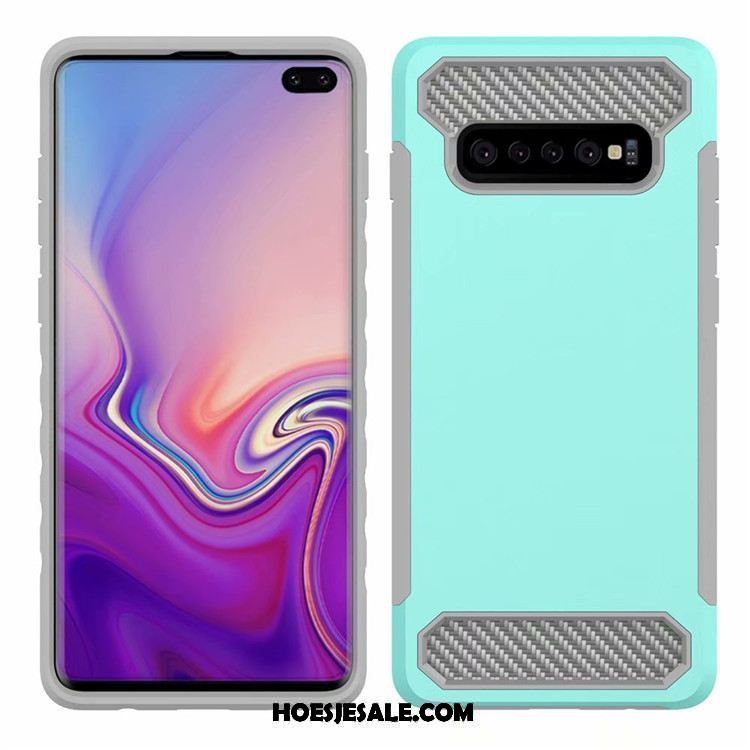 Samsung Galaxy S10 Hoesje Fiber Groen Patroon Bedrijf Anti-fall Goedkoop