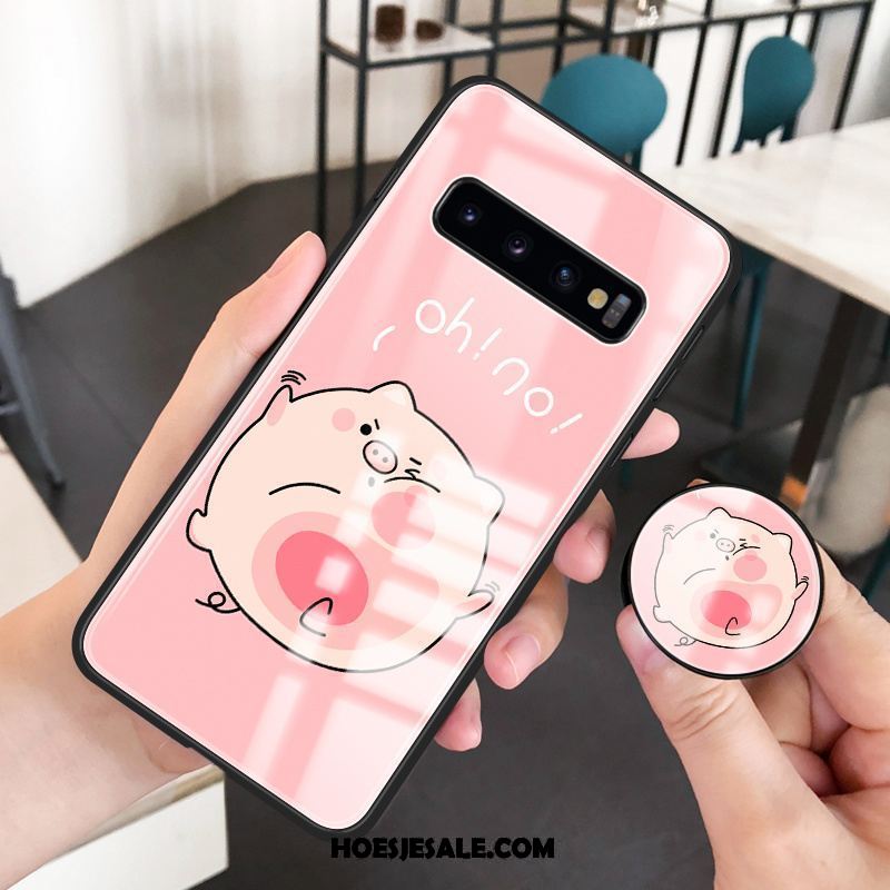 Samsung Galaxy S10 Hoesje Gehard Glas Roze Bescherming Siliconen Anti-fall Goedkoop