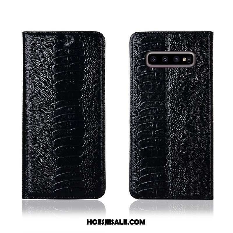 Samsung Galaxy S10+ Hoesje Hoes Leren Etui Bescherming Geel Ster Sale