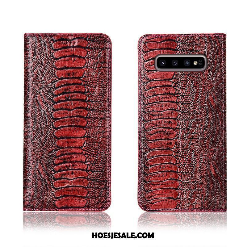 Samsung Galaxy S10+ Hoesje Hoes Leren Etui Bescherming Geel Ster Sale