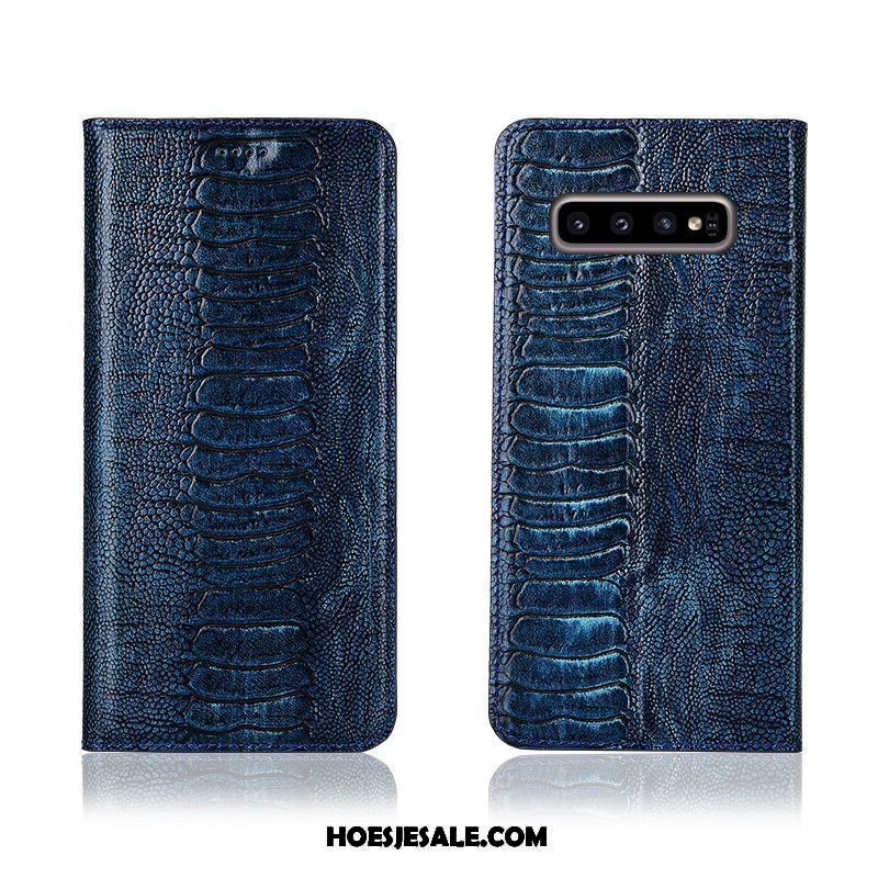 Samsung Galaxy S10+ Hoesje Hoes Leren Etui Bescherming Geel Ster Sale