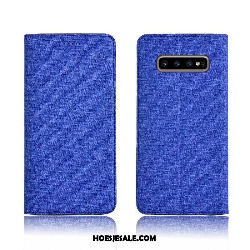 Samsung Galaxy S10+ Hoesje Katoen En Linnen Blauw Bescherming Ster Zacht Goedkoop