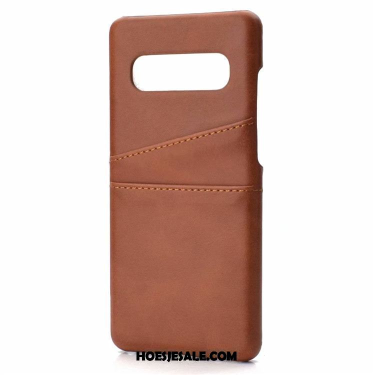 Samsung Galaxy S10 Hoesje Leren Etui Kaart Patroon Blauw Leer