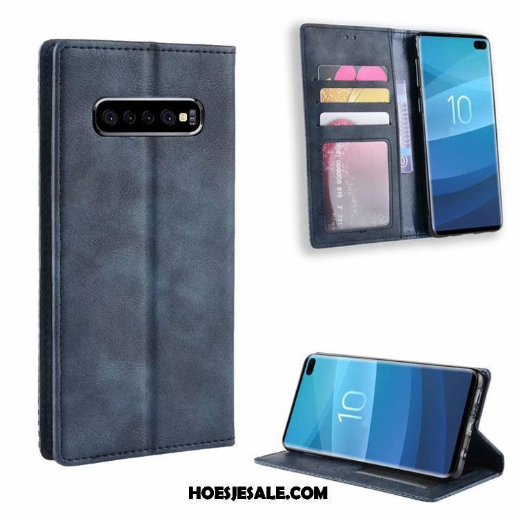 Samsung Galaxy S10 Hoesje Patroon Leren Etui Ster Blauw Bescherming Kopen