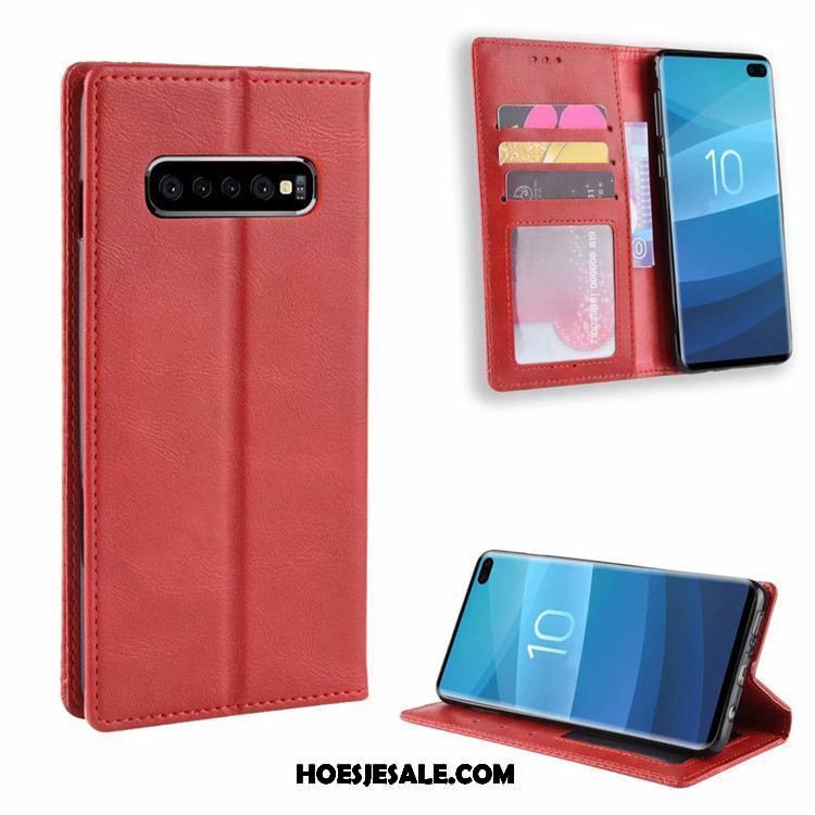 Samsung Galaxy S10 Hoesje Patroon Leren Etui Ster Blauw Bescherming Kopen