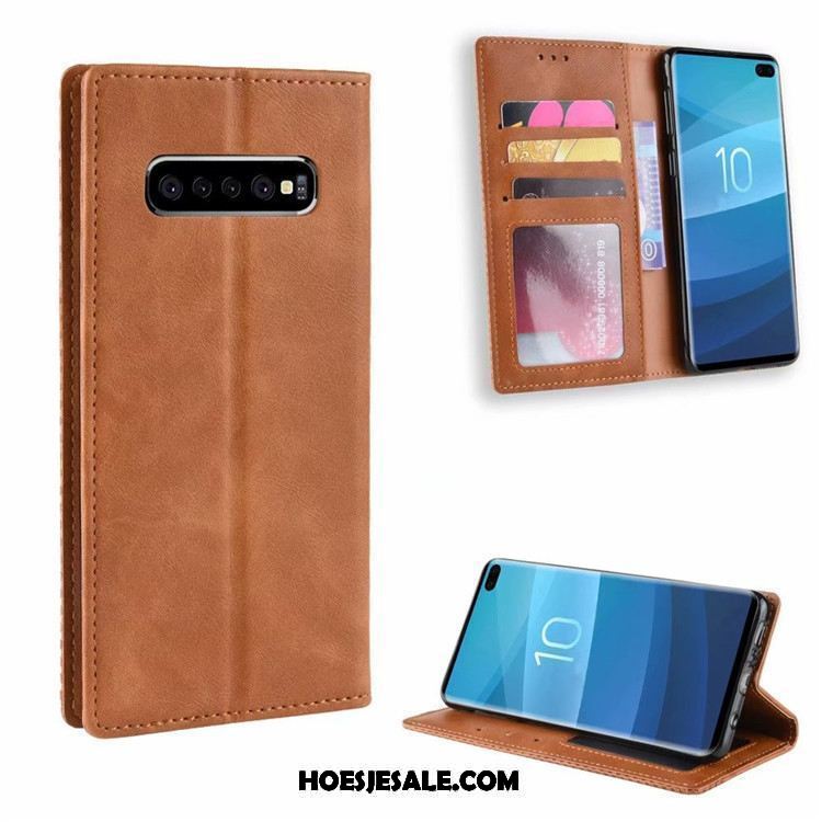 Samsung Galaxy S10 Hoesje Patroon Leren Etui Ster Blauw Bescherming Kopen