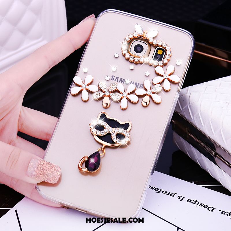 Samsung Galaxy S6 Edge Hoesje Bescherming Goud Met Strass Ster Hoes Sale