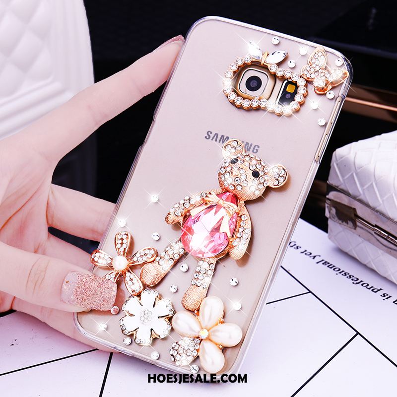 Samsung Galaxy S6 Edge Hoesje Bescherming Goud Met Strass Ster Hoes Sale