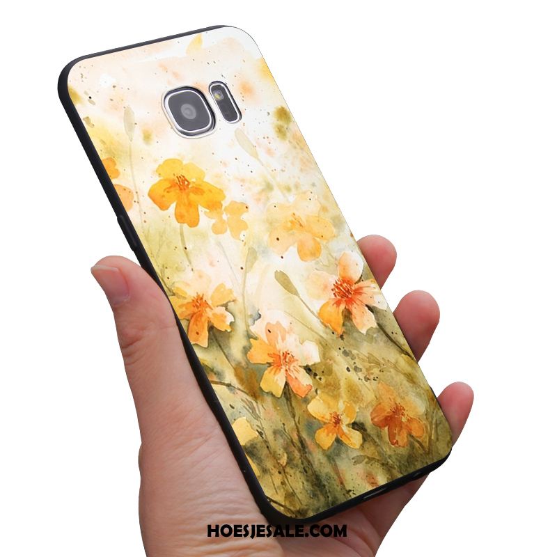 Samsung Galaxy S6 Hoesje Zacht Mini Bloemen Zwart Geel Aanbiedingen